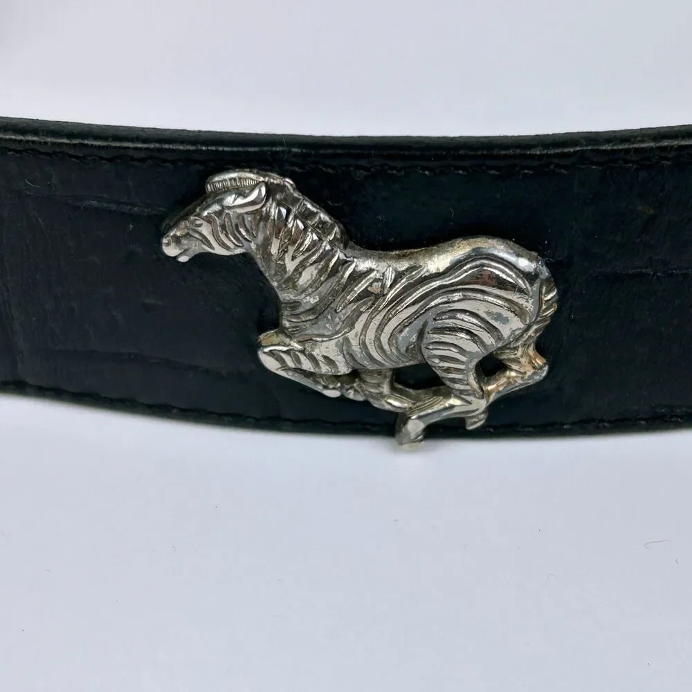 Honest by Brighton Animal Concho Belt Safari Black Silver Croc Embossed Zebra 30